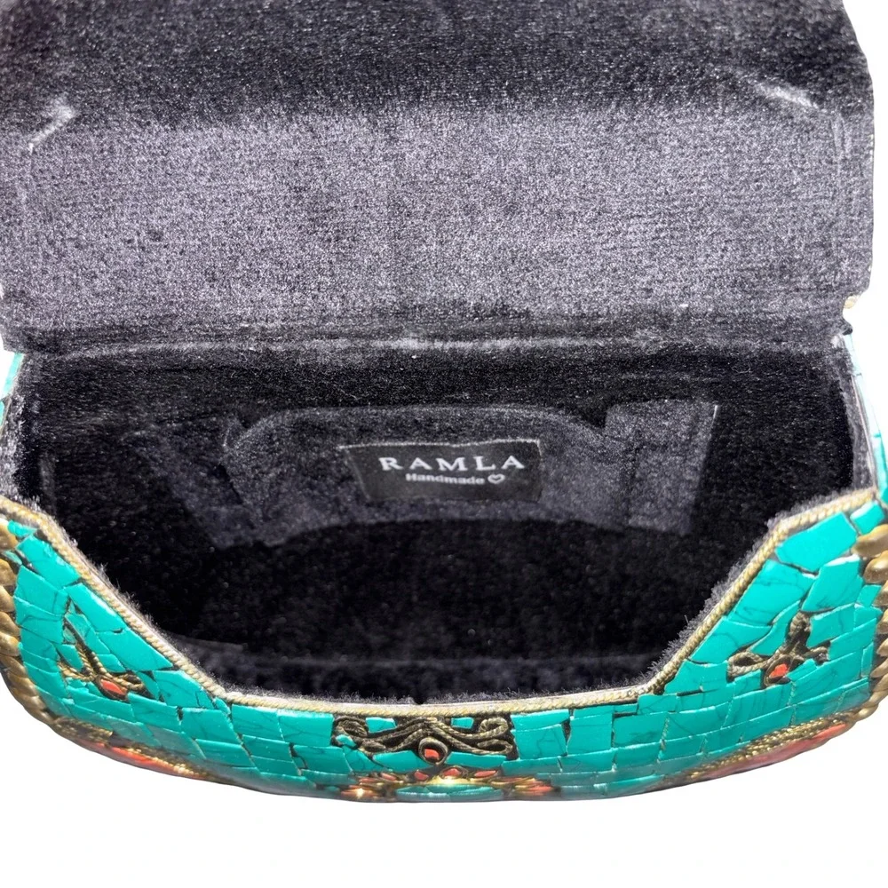 Ramla Handmade Moroccan Turquoise Tile Mosaic Clutch Crossbody Bag Artisan Boho